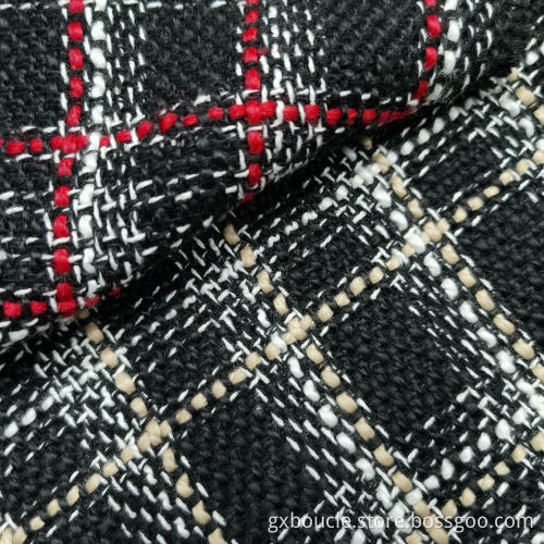 Boucle fashion tartan design black ground fabric